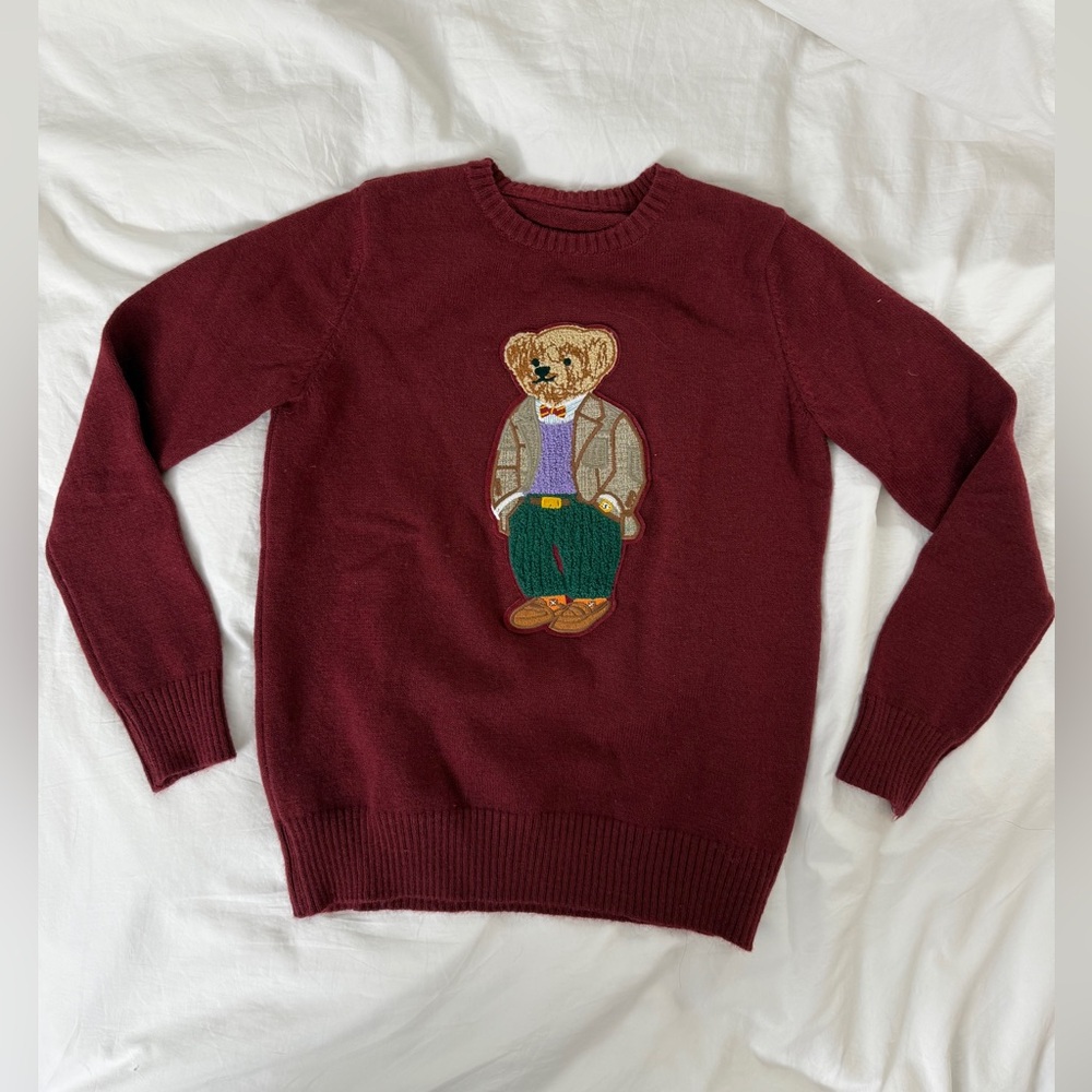 Burgundy Sweater with Bear